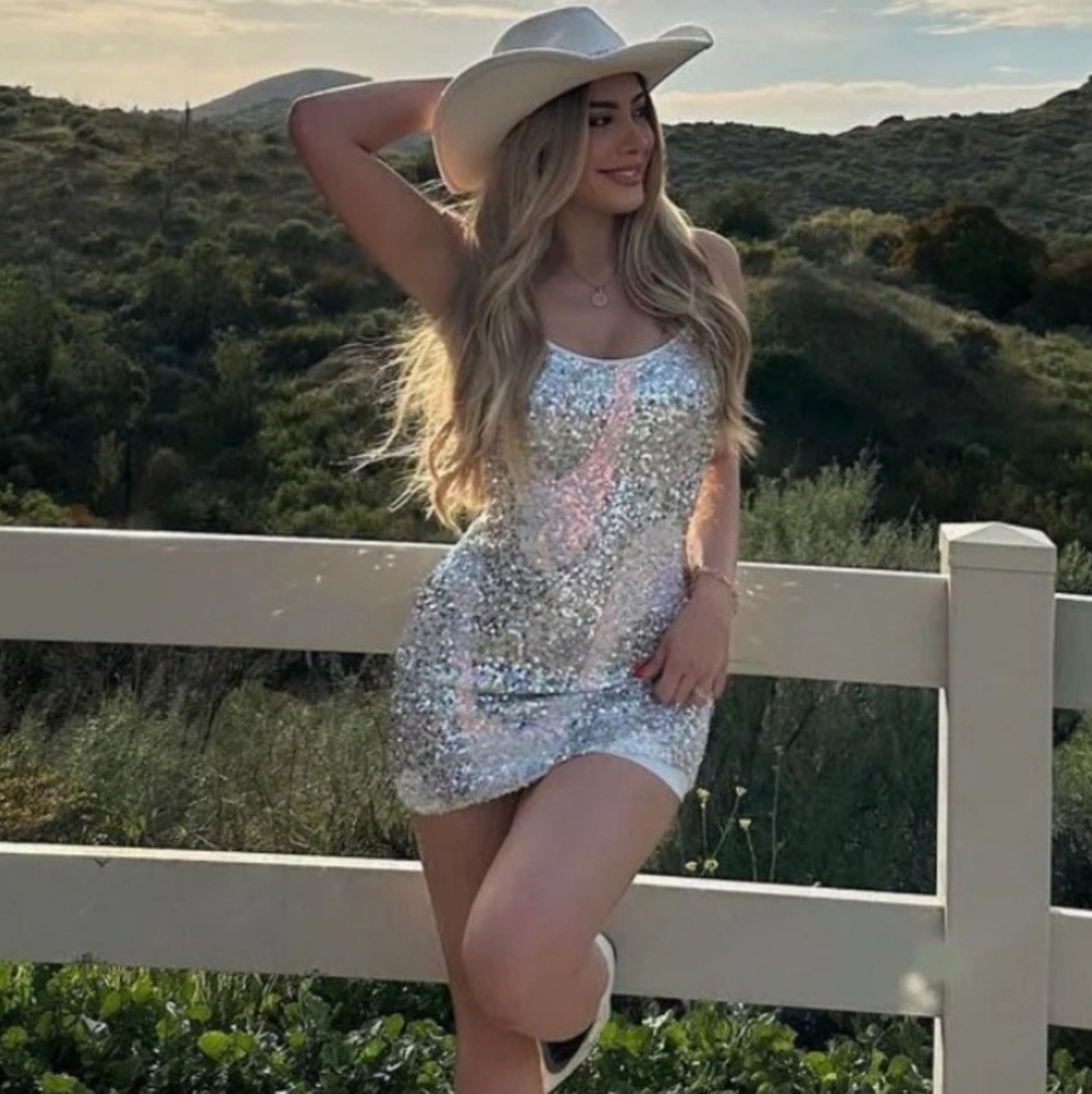 Cosmopolitan Silver Iridescence Sequin Mini Dress